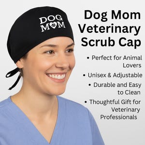 Dog Mom Paw Print Scrub Cap: Veterinary Surgical Hat with Satin Lining