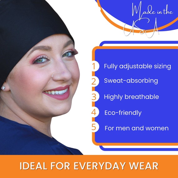 Adjustable Tie Back Scrub Cap with Sweatband Surgical Nurse Hat Working Cap Scrub Cap with Sweatband Adjustable Unisex Women  main image 3