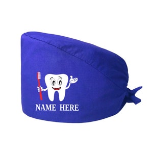 Custom Dental Scrub Cap with Name | Personalized Tooth Print Hat | Dentist, Hygienist, Assistant Gift | Get Bulk Order Scrub Caps Here