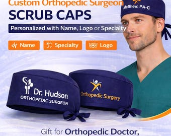 Gorro quirúrgico personalizado para cirujano ortopédico: nombre, logotipo y especialidad personalizados.