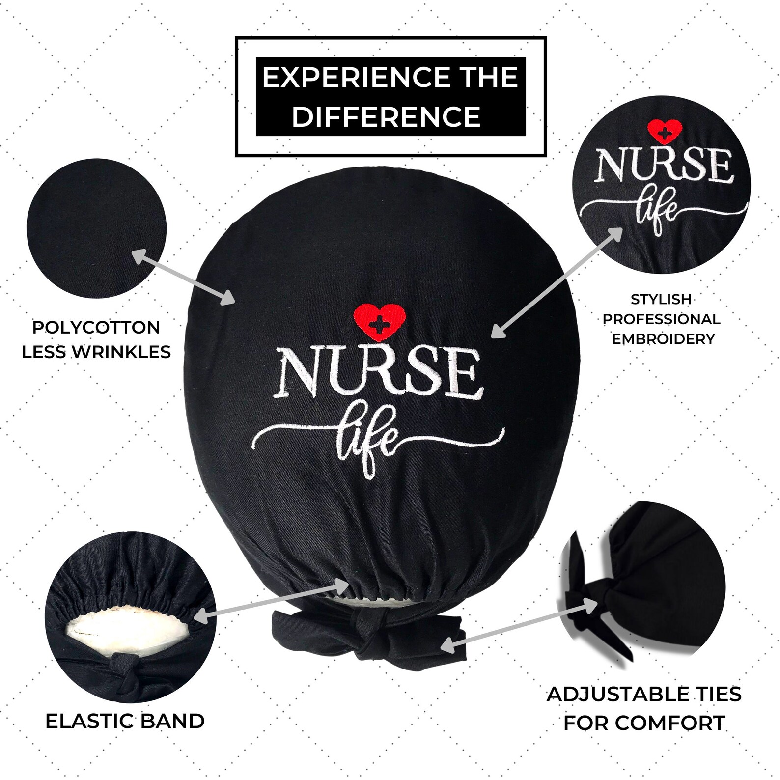 Black Scrub Cap With Nurse Life Embroidery Cute Nurses Cap Etsy