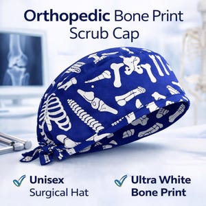 Orthopedic Scrub Cap Bone Print, Unisex Surgical Cap with Sweatband, Anatomy Gift for Healthcare Workers