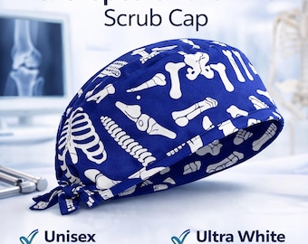 Orthopedic Scrub Cap Bone Print, Unisex Surgical Cap with Sweatband, Anatomy Gift for Healthcare Workers