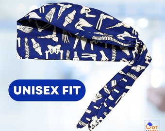 Skeleton Scrub Cap for Ortho, Surgery, Vet Tech, Radiology, Dental, Medical Students, Nurses — Unisex + Male Cut Tie Back Cap
