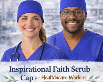 Inspirational Faith Scrub Cap for Healthcare Workers, Unisex Tie Back Scrub Hat with Back Embroidery, Christian Medical Scrub Cap