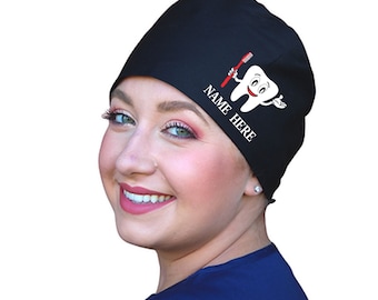 Personalized Dental Hygienist Scrub Cap – Custom Tooth & Toothbrush Surgical Hat with Name | Gift for Dentist, RDH, Dental Assistant