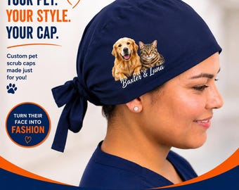 Custom Pet Photo Scrub Cap, Personalized Dog Cat Nurse Hat, Veterinary Tech Gift