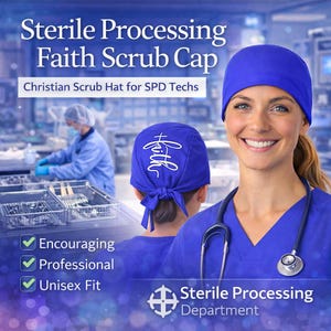 Bonnet de récurage Faith, SPD Tech, Bonnet de récurage Christian pour techniciens CSP, Casquette chirurgicale unisexe à nouer dans le dos avec broderie au dos