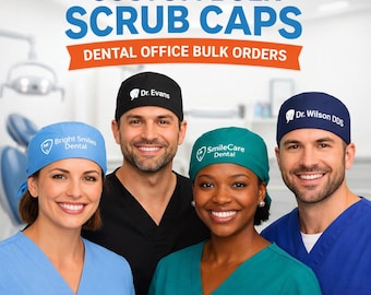 Bulk Dental Scrub Caps with Logo, Custom Scrub Hats for Dental Office Staff, Personalized Team Cap for Hygienists Dentists
