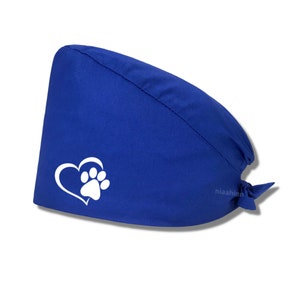 Paw Print Vet Tech Scrub Hat: Heart Embroidered Surgical Cap