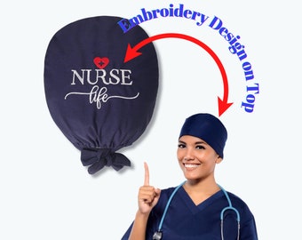 Navy Blue Embroidered Nurse Scrub Cap: Women's Surgical Hat
