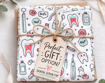 Cute Dental Scrub Cap Gift, Custom Dentist Office Scrub Caps, Tooth Print Scrub Hat in Unisex or Male Cut, Dental Team Appreciation