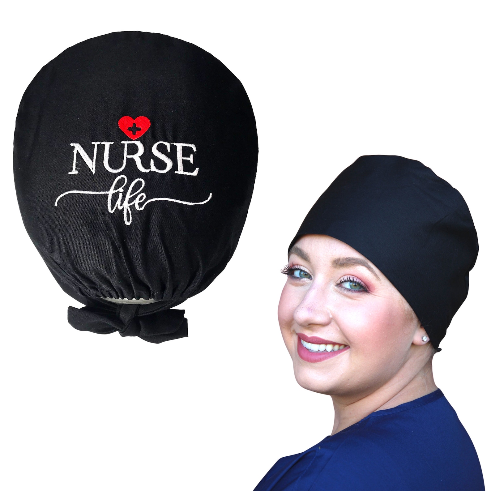 Black Scrub Cap With Nurse Life Embroidery Cute Nurses Cap Etsy