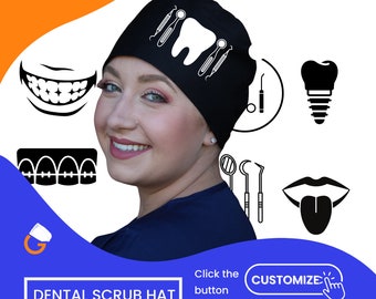 Dentist Scrub Cap: Adjustable Cotton Blend, Dental Print