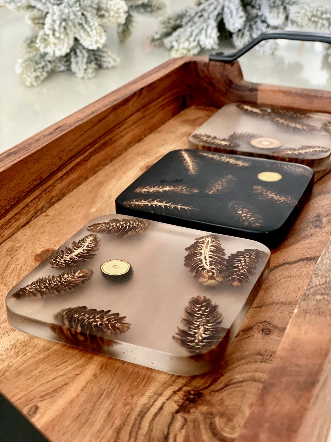 Clear matte finish epoxy pine cone coaster Etsy