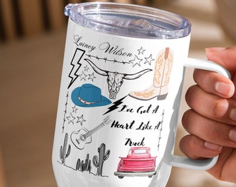 Lainey Wilson Collage Mug, Lainey Wilson Gift Mug, Lainey Wilson Lover, Travel mug with a handle