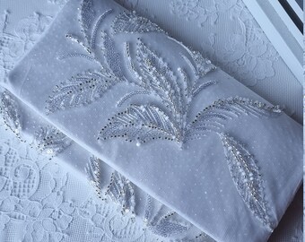 Bruiloft clutch tas, bruids portemonnee, ivoor kralen bruidstas