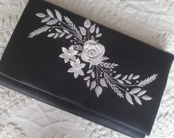 Mother of the bride clutch bag,evening bag,faux leather evening purse,embroidered clutch