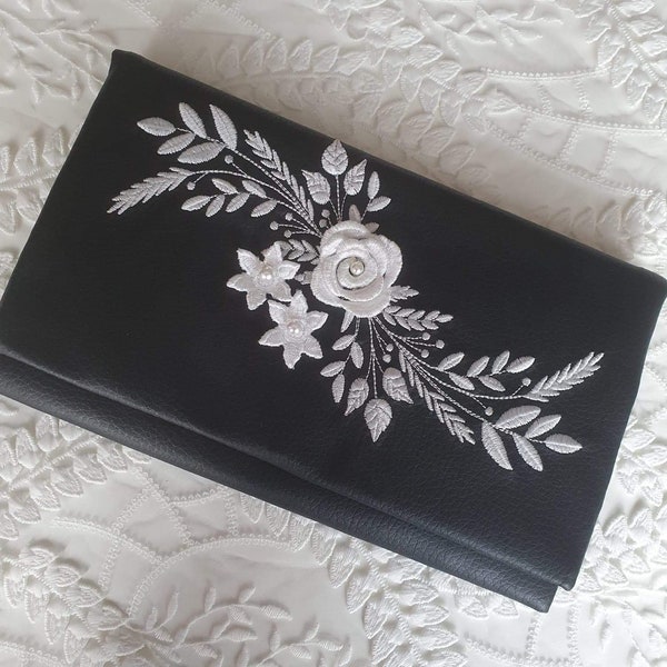 Mother of the bride clutch bag,evening bag,faux leather evening purse,embroidered clutch