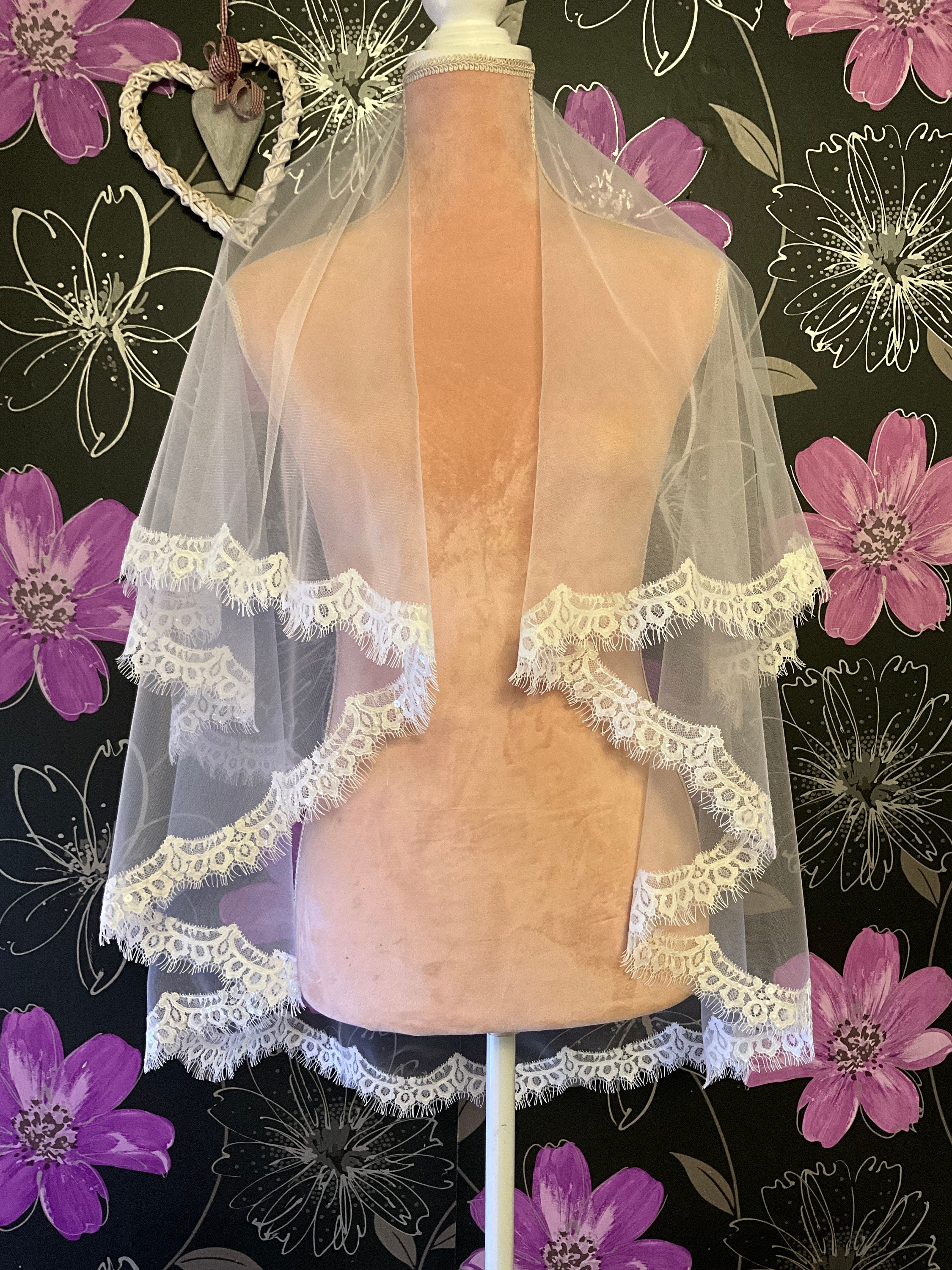 3 Yards Black Floral Eyelash Corded Lace Trim for Sewing/Bridal/Crafts/3.5  Wide
