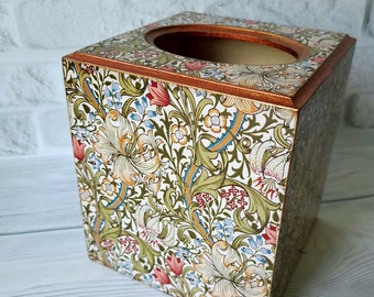 William Morris tissue box Wooden tissue storage holder Golden Lily Napkin case organizer Wooden tissue cover