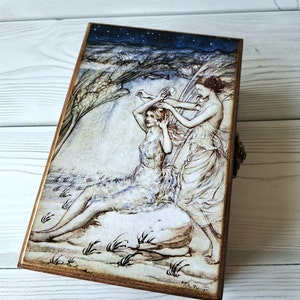 Boîte souvenir personnalisée en bois Petite boîte à bijoux avec couvercle Fées Arthur Rackham
