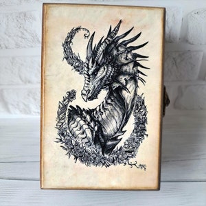 Caja de cartas de tarot de dragón Porta cartas de tarot personalizado Caja de recuerdo de madera hecha a mano