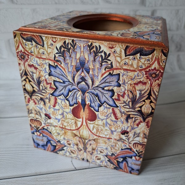 William Morris tissue box Wooden tissue storage holder Napkin case organizer Wooden tissue cover