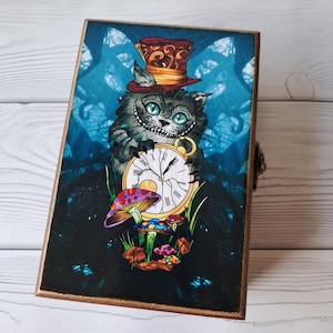 Gepersonaliseerde houten herinneringsdoos Alice Tarotkaartdoos Paddenstoel Tarotkaarthouder