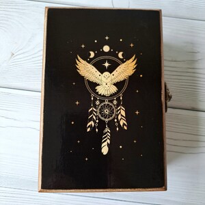 Boîte à cartes de tarot personnalisée Boîte à souvenirs en bois de hibou Porte-carte de tarot de lune Boîte de manifestation