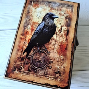 Gepersonaliseerde tarotkaartdoos Raaf Houten aandenkendoos Tarotkaarthouder
