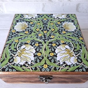 Gravierte Erinnerungsbox Pimpernel Personalisierte hölzerne Erinnerungsbox William Morris Muttertagsgeschenk