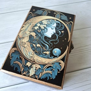 Boîte souvenir personnalisée en bois Boîte à cartes de tarot Porte-cartes de tarot déesse de la lune