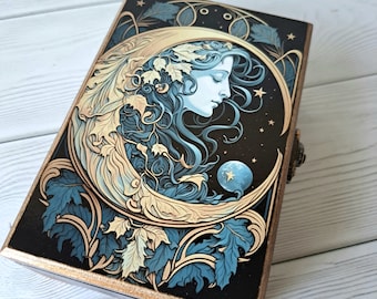 Personalized wooden keepsake box Tarot card box Moon Goddess Tarot card holder