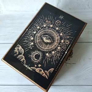 Personalized tarot card box Moon wooden keepsake box Tarot card holder