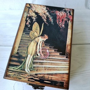 Caja de recuerdos de madera personalizada Caja de cartas del Tarot Hada con burbuja rosa
