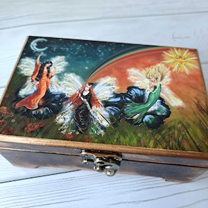 Gepersonaliseerde houten herinneringsdoos Sprookjestarotkaartdoos Tarotkaarthouder