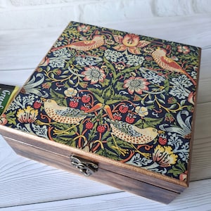 Personalisierte Holz Teebox William Morris Tee Lagerung Strawberry Thief Teebeutel Veranstalter Teebox Geschenk