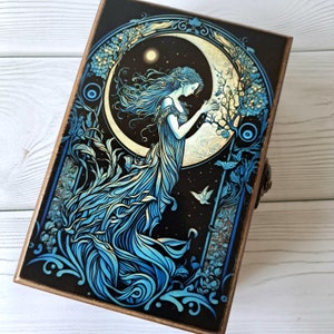Gepersonaliseerde houten aandenkendoos Tarotkaartdoos Moon Goddess Tarotkaarthouder