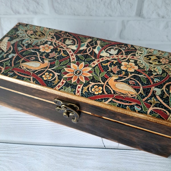 Personalized wooden tea box William Morris tea storage Tea bag organizer Mother's Day gift
