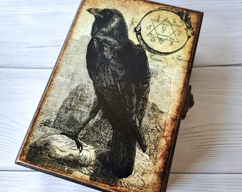 Personalized wooden keepsake box Tarot card box Raven Tarot card holder