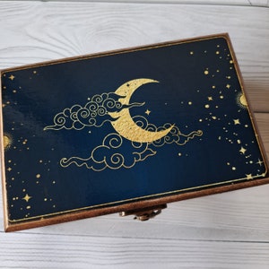 Moon tarot card box Personalized wooden keepsake box Stars tarot card holder