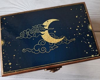Personalized Moon Tarot Card Box, Wooden Keepsake Box