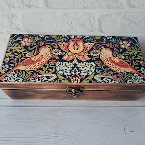 Personalisierte Holz Teebox William Morris Tee Lagerung Strawberry Thief Teebeutel Veranstalter Teebox Geschenk