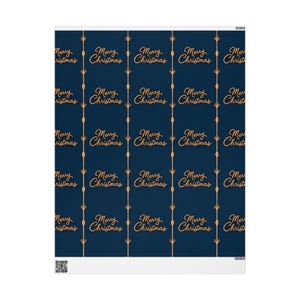Weihnachtsgeschenkpapier mit Schriftzug | Marineblau mit kupferfarbenen Folienakzenten