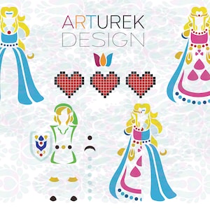 Legendary Link and Zelda - Czech Folk Art Motif -  Transparent Graphics
