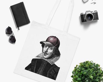 Borsa in cotone con ritratto di Shakespeare e berretto da baseball / borsa letteraria