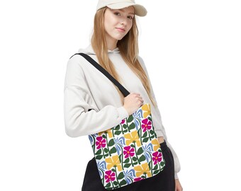 Borsa tote con motivo floreale colorato / Borsa con stampa integrale
