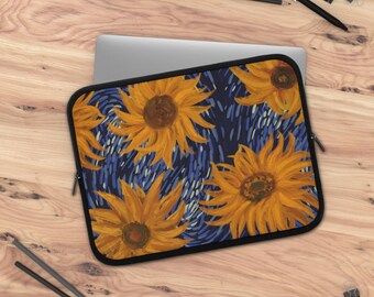 Custodia per laptop con motivo a spirale di girasoli / Cover per dispositivi tecnologici con motivo floreale in stile Van Gogh