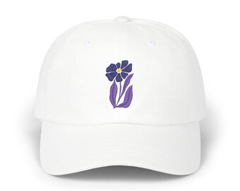 Purple Iris Embroidered Flower Classic Cap | Floral Baseball Hat